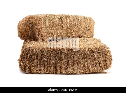 Bales of dried straw isolated on white Stock Photo