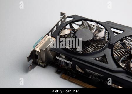 One graphics card on color background, closeup Stock Photo