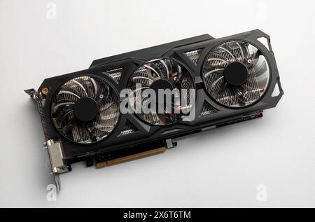 One graphics card on color background, top view Stock Photo