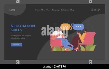 Negotiation skills concept. Two people in thoughtful conversation, exchanging ideas and seeking mutual understanding. Strategic communication showcased. Flat vector illustration Stock Vector