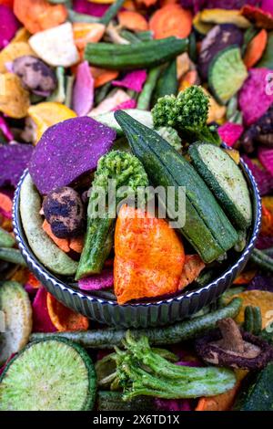 Assorted Dried Vegetables in a Bowl for Healthy Snacking Stock Photo
