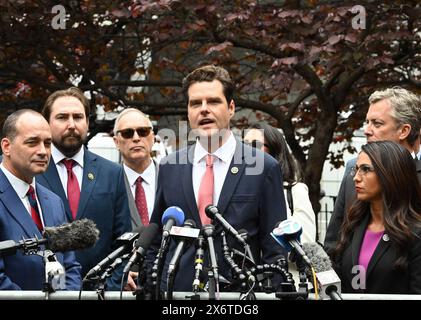 New York, United States. 16th May, 2024. Rep. Matt Gaetz R-FL, speaks at a news conference outside Criminal court in Manhattan on Thursday, May 16, 2024 in New York City.The hush money trial of former President Donald Trump continues with his former attorney Michael Cohen taking the stand for the third day. Photo by Louis Lanzano/UPI Credit: UPI/Alamy Live News Stock Photo