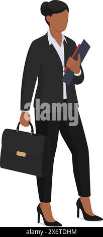 Confident businesswoman holding a briefcase and paperwork, business people concept Stock Vector