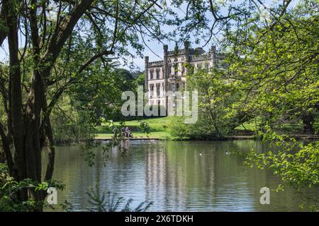 Elvaston Castle viewed from across the lake, Elvaston Castle Country Park, Derbyshire, England, UK, Europe Stock Photo