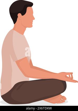 Man sitting and practicing meditation, profile view Stock Vector