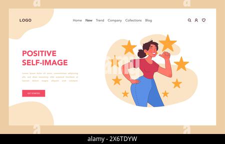 Cultivating a positive self-image concept. Embracing confidence and self-acceptance. Celebrating personal strengths and achievements. Fostering a sense of self-worth and empowerment. Flat vector Stock Vector