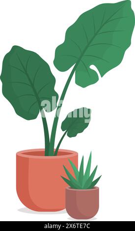 Beautiful lush plants in pots, home decor and gardening concept Stock Vector