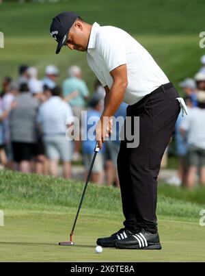 Louisville, United States. 16th May, 2024. Xander Schauffele makes his putt on the sixteenth green during round one of the 2024 PGA Championship at Valhalla Golf Course on Thursday, May 16, 2024 in Louisville, Kentucky. Photo by John Sommers II/UPI Credit: UPI/Alamy Live News Stock Photo