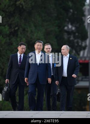 Beijing, China. 16th May, 2024. Chinese President Xi Jinping holds a restrictive meeting with Russian President Vladimir Putin at Zhongnanhai in Beijing, capital of China, May 16, 2024. Credit: Yue Yuewei/Xinhua/Alamy Live News Stock Photo