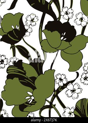 Floral seamless pattern with big flowers and Vector illustration. Stock Vector