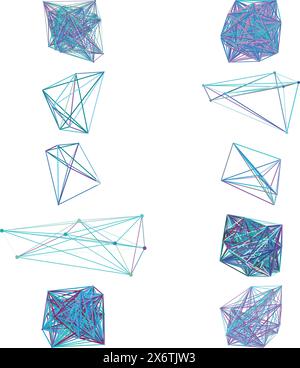A set of abstract isolated futuristic node network connection design elements. Stock Vector