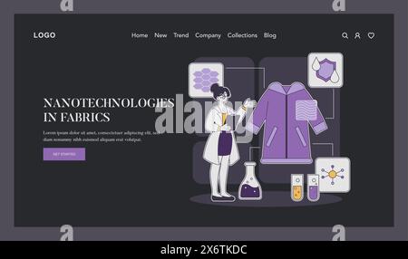 Fashion Tech concept. Scientist with hi-tech fabric innovation, exploring advanced material applications. Nanotechnology in textile industry. Vector illustration. Stock Vector