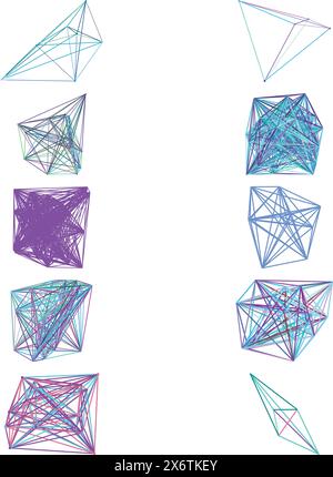 A set of abstract isolated futuristic node network connection design elements. Stock Vector