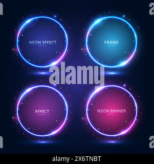 Neon frames with shining effects, highlights and inscriptions on a dark background. Stock Vector