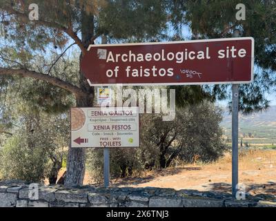 Tourist information board to the hill of Phaistos, plan of excavation ...