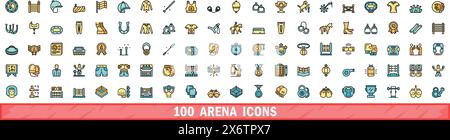 100 arena icons set. Color line set of arena vector icons thin line color flat on white Stock Vector