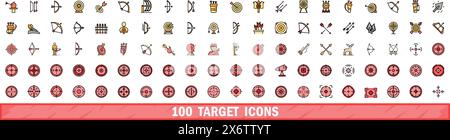 100 target icons set. Color line set of target vector icons thin line color flat on white Stock Vector