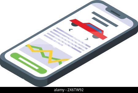 Isometric illustration of a modern smartphone displaying colorful notifications and bar graphs Stock Vector