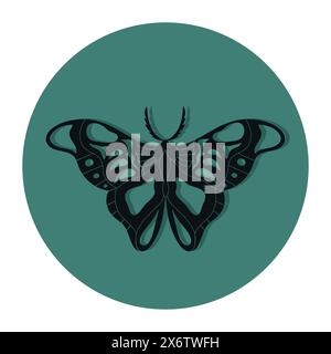 Butterfly monarch emblem on round green background. Vector illustration Stock Vector