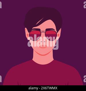 Portrait of a beautiful young man in sunglasses. Avatar for social media. Vector illustration Stock Vector