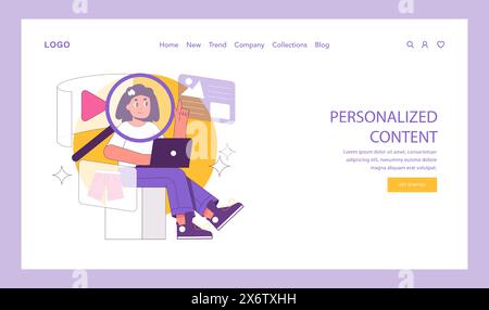 Phygital concept. An illustration showing a user engaging with personalized digital content on a laptop, enhancing the online experience. Vector illustration. Stock Vector