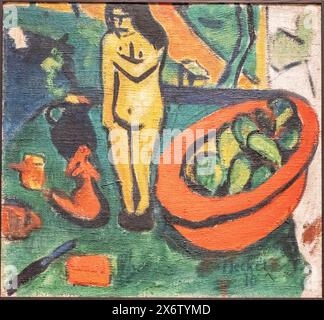 Erich Heckel, Still Life with Wooden figure, 1910, paint on burlap, Amsterdam, Netherlands. Stock Photo