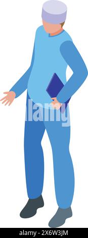 Isometric vector illustration of a surgeon in blue scrubs holding a clipboard, isolated on white Stock Vector