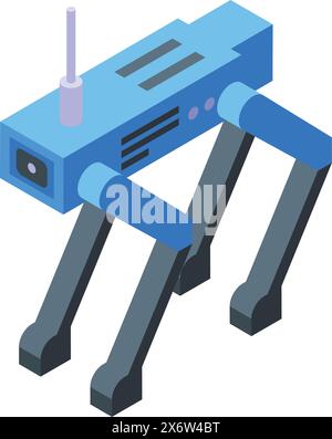 3d isometric illustration highlighting a futuristic blue robot spider with mechanical legs Stock Vector