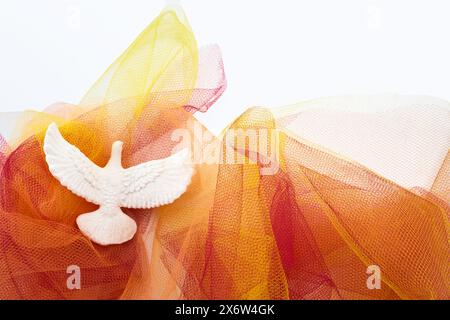 Peace Dove and Colorful Tulle Fabric Stock Photo