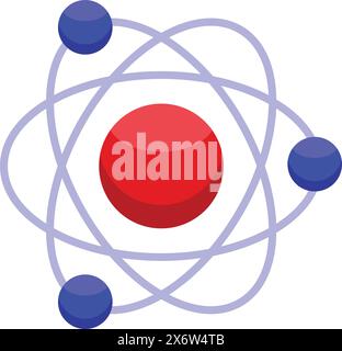 Colorful abstract vector illustration of atom model with electrons orbiting nucleus, representing scientific concept in chemistry, physics, biology, and technology Stock Vector