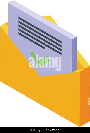 3d isometric illustration of a yellow folder with a verified document, symbolizing organized data Stock Vector
