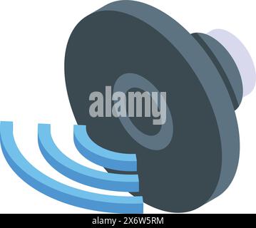 Modern vector illustration of a black wireless speaker with blue sound waves Stock Vector