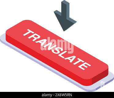 Graphic of a 3d translate button with an arrow showcasing digital translation action Stock Vector