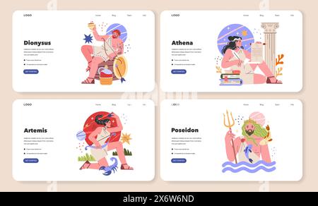 Four vector illustrations depicting greek mythological figures isolated ...