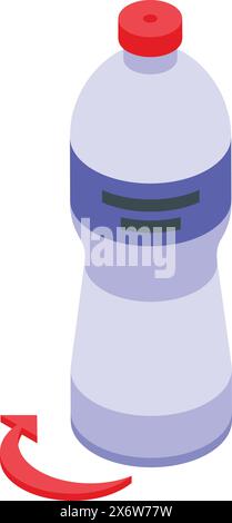 Isometric vector illustration of a plastic bottle with a red recycling arrow Stock Vector