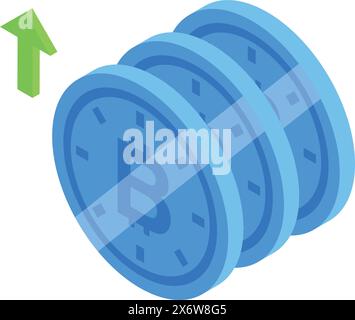 Isometric vector illustration of blue growth chart with arrow signifying upward business trend Stock Vector