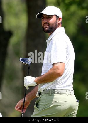 Louisville, United States. 16th May, 2024. Scottie Scheffler watches his tee shot from the second tee during round one of the 2024 PGA Championship at Valhalla Golf Course on Thursday, May 16, 2024 in Louisville, Kentucky. Photo by John Sommers II/UPI Credit: UPI/Alamy Live News Stock Photo