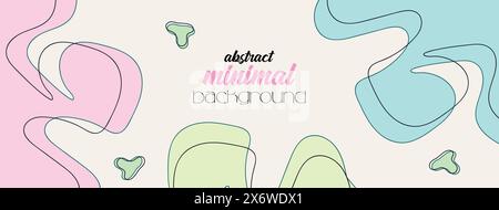 Minimal Hand Drawn Abstract Banner Background Design Natural and Floral Line Art. Hand Drawn Geometric Pattern Organic Shape Memphis Style Background Stock Vector