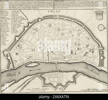 Map of Cologne, ca. 1701-1713, Cologne, (built 25 years before Christi's birth) is an Imperial. Free City (...) (title on object), Les Principales Forteresses & Villes Fortes, d'Espagne, de France, d'Italie, de Savoie, d'Allemagne & des Païs-Bas (...), Accurate Images of Main Strong Cities and Fortresses in Spain, France, Italy, Savoy, Germany and the Netherlands (...) (series title on object), Map of Cologne. Part of the collected series of 49 plates of renowned strong cities and fortresses in the War of the Spanish Succession, ca. 1701-1713. With the titles in Dutch and French., print Stock Photo