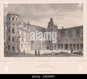 View of the courtyard of Blois Castle with the spiral staircase, Blois. Intérieur de la Cour du Château (title on object), Views in France (series title), La France (series title on object), print, print maker: Isodore-Laurent Deroy, (mentioned on object), after drawing by: Isodore-Laurent Deroy, (mentioned on object), printer: Benard Lemercier & Cie, (mentioned on object), print maker: Paris, after drawing by: Blois, printer: Paris, publisher: Paris, 1834, paper, height, 289 mm × width, 433 mm Stock Photo