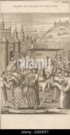 King Charles VII's arrival in Paris, print, print maker: Dominique Sornique, (attributed to), publisher: Pierre François Giffart, publisher: Julien-Michel Gandouin, Paris, 1729 - 1733, paper, etching, engraving, height, 329 mm × width, 192 mm Stock Photo