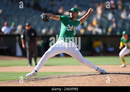 Kyle Muller #39 of the Oakland Athletics throws to the plate during game 2 of a doubleheader against the Texas Rangers at Oakland Coliseum on May 8, 2024, in Oakland, California. (Photo by Brandon Sloter/Image Of Sport) Stock Photo