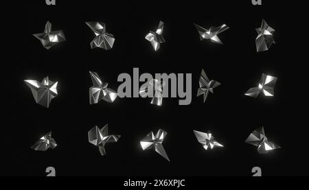 Trendy Sharp Abstract Chromic Elements Set, 3d Render Stock Photo