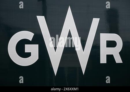 Newport, Wales - March 22, 2024; Closeup of GWR Great Western Railway train company logo in UK Stock Photo