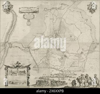 Large map with siege and capture of Den Bosch by Frederik Hendrik, 1629, Large map of the encirclement of Den Bosch during the siege by the State army under Frederik Hendrik, from May 1 to September 17, 1629. Completely consisting of 4 plates and 4 text pages ., print, print maker: Cornelis Danckerts (I), (attributed to), publisher: Cornelis Danckerts (I), (mentioned on object), Jan Cornelis van Rodenburgh, (mentioned on object), Amsterdam, 1630, paper, etching, letterpress printing, height c. 1100 mm × width c. 1130 mm Stock Photo