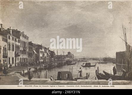 Photo reproduction of a painted face on the Canale di Santa Chiara in Venice by Canaletto, Milano, Casa del Console Inglese a Venezia, Canaletto (Coll. Goldschmitd) (title on object), photograph, Domenico Anderson, (mentioned on object), after painting by: Canaletto, (mentioned on object), Milaan, 1930, baryta paper, gelatin silver print, height, 200 mm × width, 260 mm Stock Photo