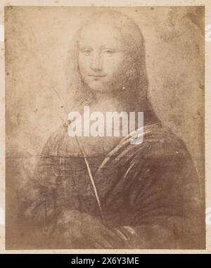 Photo reproduction of a drawing depicting the Mona Lisa after Leonardo da Vinci, L. da Vinci, drawing of Mon Lisa (title on object), photograph, Pompeo Pozzi, (attributed to), after drawing by: anonymous, after painting by: Leonardo da Vinci, 1851 - 1880, cardboard, albumen print, height, 245 mm × width, 202 mm, height, 478 mm × width, 324 mm Stock Photo