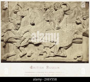 Frieze of the Parthenon with horsemen, Part of North Frieze/ Parthenon No. 10 (title on object), British Museum (series title), Detail of frieze with horsemen in a procession on the north side of the Parthenon., photograph, Caldesi & Co. Bernieri, (mentioned on object), publisher: Caldesi & Co. Bernieri, (mentioned on object), London, 1857 - 1859, cardboard, albumen print, height, 265 mm × width, 377 mm Stock Photo