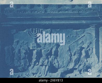 Photo reproduction of a photo of a relief on the Arch of Titus in Rome, photograph, anonymous, after sculpture by: anonymous, Rome, 1880 - 1905, paper, cyanotype, height, 102 mm × width, 127 mm Stock Photo