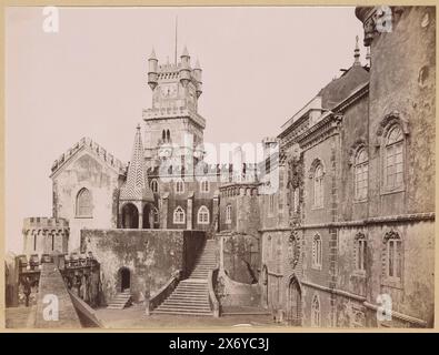 View of the courtyard of the Palácio da Pena in Sintra, This photo is part of an album., photograph, anonymous, Sintra, 1851 - c. 1890, paper, albumen print, height, 205 mm × width, 275 mm Stock Photo